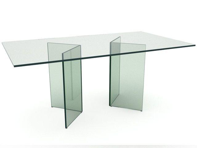 Mesa de jantar com base V feita em cristal