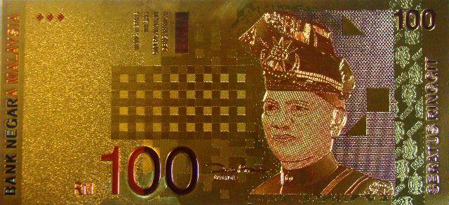 Cédula Alusiva Da Malásia - 100 Ringgitt - Folheada Ouro