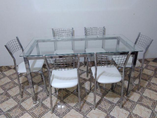 Mesa de Jantar de Vidro com 6 Cadeiras