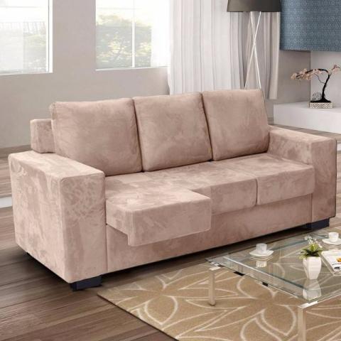 Sofá 3 Lugares e Assento Retrátil Arezzo Suede Bege -