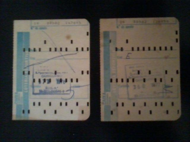 Antigo Cartão Perfurado E Volante De Loteria Esportiva