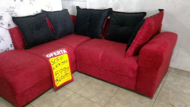 Sofa larissa de canto com 5 almofadas, varias cores super
