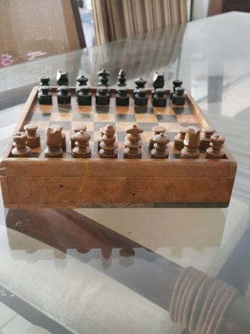 Jogo de xadrez/dama em pedra sabão