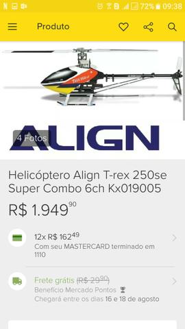 Helicóptero trex 250 com rádio futaba t7cap
