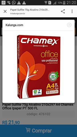Papel Sulfite 75g Alcalino 210x297 A4 Chamex Office Ipaper