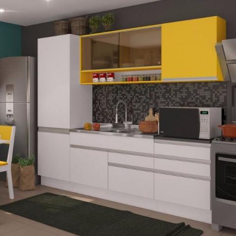 Cozinha Compacta Madesa Andressa Branco/Amarelo