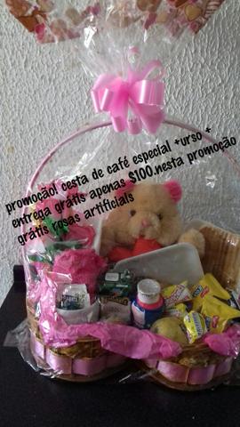 Cesta de cafe especial+urso+rosas+entrega