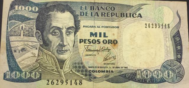 Cédula rara de mil pesos oro da Colômbia