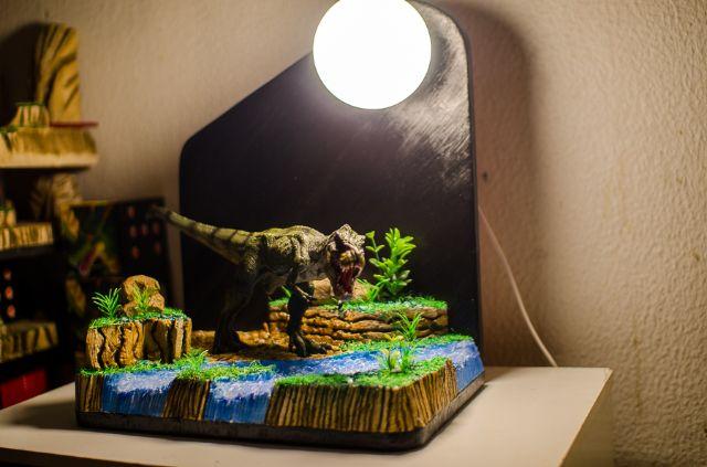 Dinossauro Diorama Luminária Abajur + T Rex