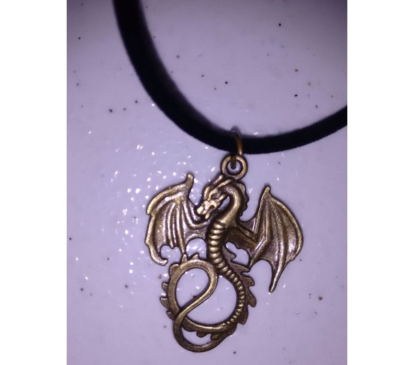 Conjunto Brinco + Cordão Dragão Bronze Antigo