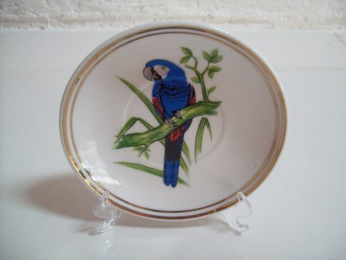 Mini Prato Decorativo Em Porcelana Arara Azul - 10 Cm