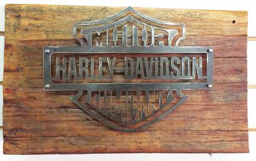 Placa Decorativa Harley Davidson Metal E Madeira Alto Relevo