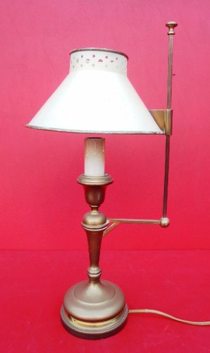 Antigo Abajur Em Bronze Cupula Com Ajuste De Altura