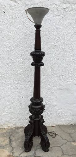 Luminária Abajur Tocheiro Pedestal Em Madeira Entalhada