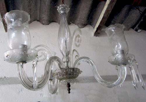 Lustre Antigo De Cristal, 3 Braços Com Manga