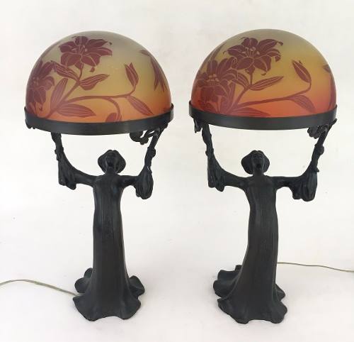 Par De Abajur Pasta De Vidro Ravagnani Estilo Gallé