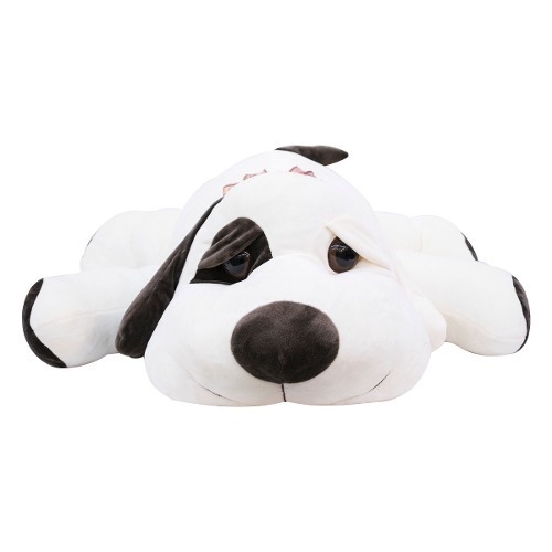 Cachorro Branco Deitado Mancha No Olho 60cm - Pelúcia