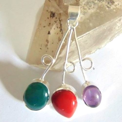 @net Grande Pingente Em Prata /c 3 Pedras Naturais V