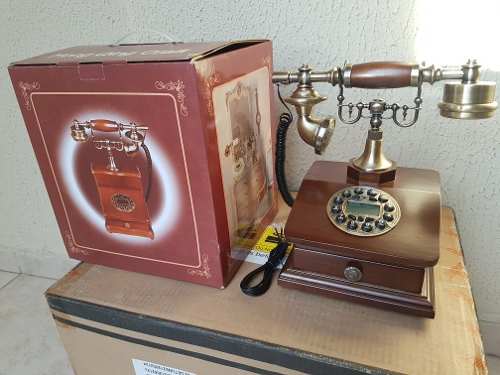 Telefone Antigo Retro Metal Bronze E Madeira