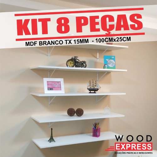 Kit 8 Prateleiras 100cm X 25cm Em Mdf Branco Sem Suportes