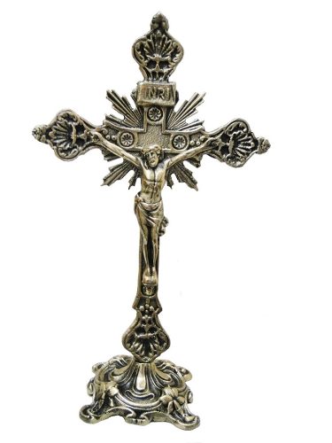 Crucifixo De Mesa Jesus Cristo Bronze Fé Religião Oração