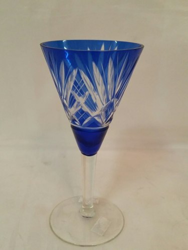 Taça Em Cristal Lapidado Azul 16,5 Cm Altura