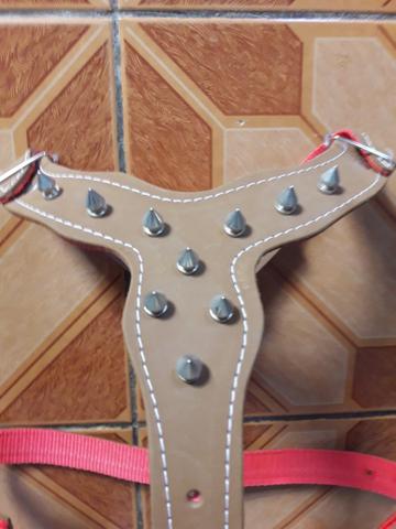 Peitoral para cachorro de couro com spikes