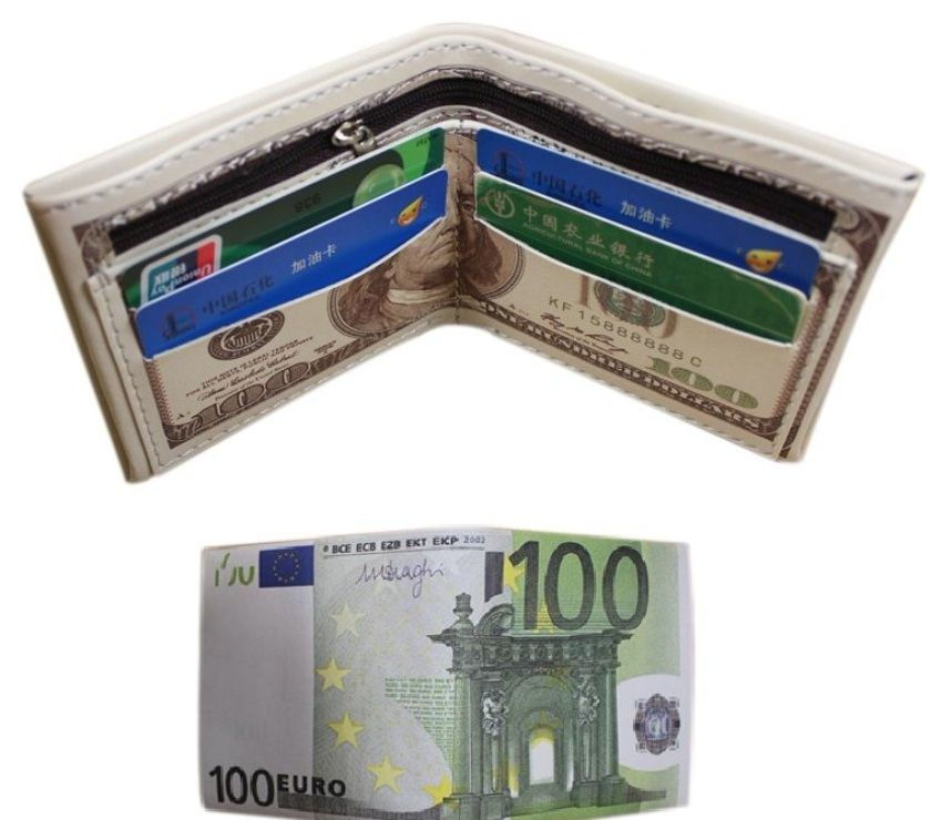 Carteira de Dinheiro Dólar Nota de 100 Euro Bolso para