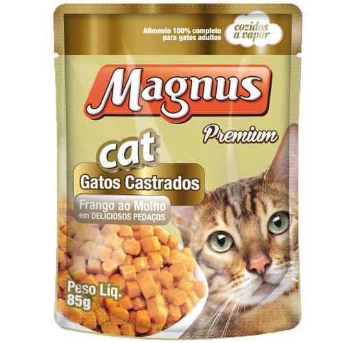 Sache Magnus Cat Frango Ao Molho Para Gatos Castrados- 85 G