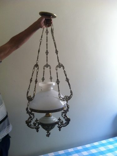 Antigo Lustre Pendente Em Bronze Década  Cúpula