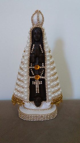 Imagem Nossa Senhora Com Pérolas E Strass Dourado - 20cm