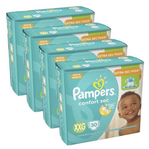 Kit Com 4 Fraldas Pampers Confort Sec Xxg Com 120 Unid