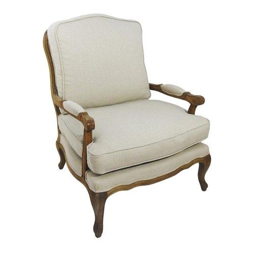 Poltrona Luis Xv Em Madeira Estofado Bege