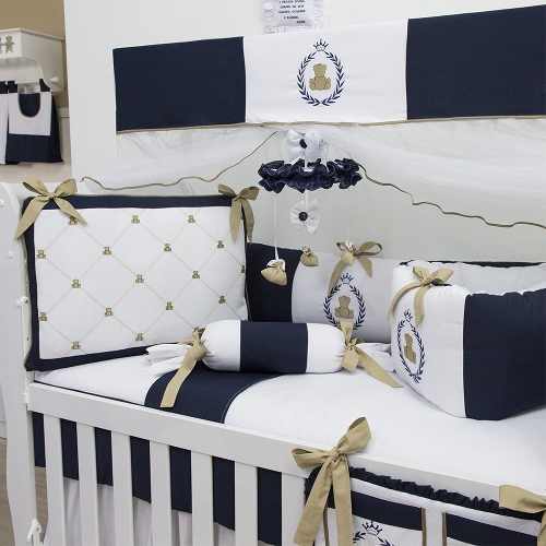 Kit Berço Urso Principe Marinho + Cortina 15 Pç Baby