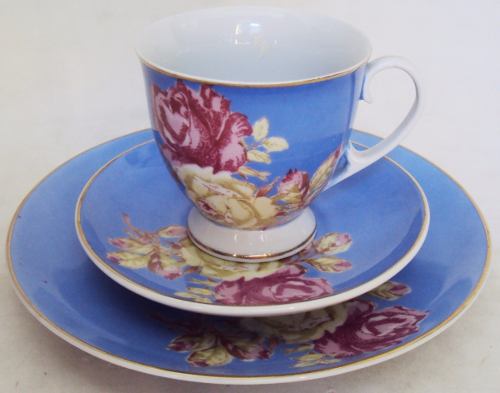 Xícara Café / Chá E Prato De Pão Porcelana Polovi Azul