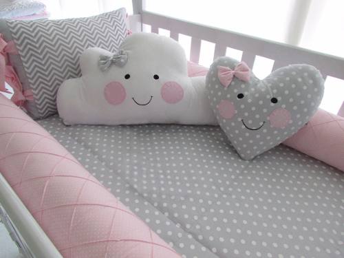Kit Berço Rolinho Americano 10 Pçs Nuvem Rosa