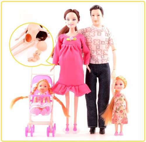 Boneca Barbie Grávida Família- Bebê-mãe-pai-filhas-5