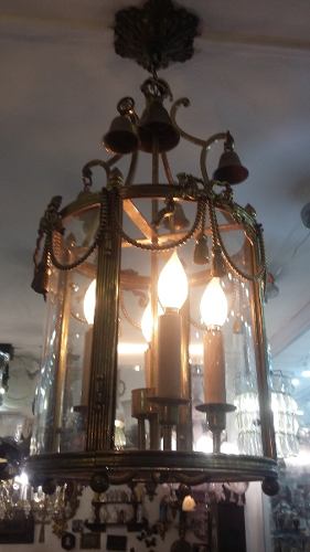 Lanterna / Lustre Antigo Anos 40 Em Bronze Vidros Curvos