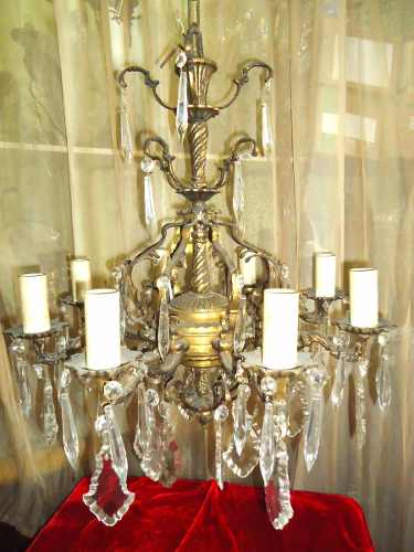 Lustre Bronze Cristal Grande Palaciano Lindo Antiguidade!
