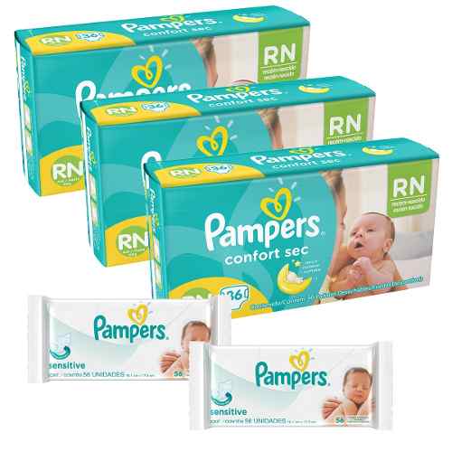 Kit Pampers Confort Sec Rn Plus C/ 108 Un+112 Toalhinhas Sen