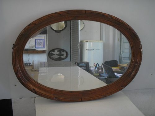 Antigo Grande Espelho 67 Cm Oval Anos 60 Madeira Jacarandá