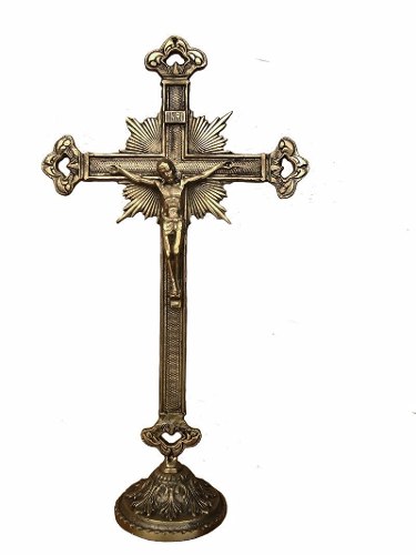 Crucifixo Mesa Bronze Grande 36,5 X 20 Cm Jesus Cristo Fé
