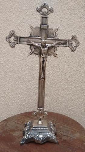 Crucifixo Mesa Bronze Maciço Trabalhado 38 Cm Alt.frete