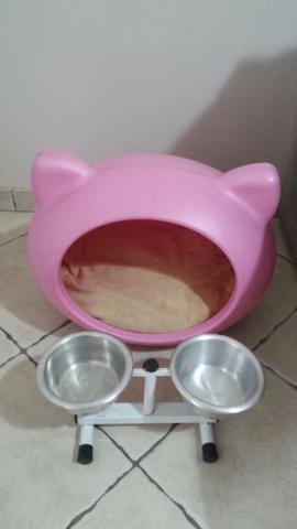 Casa Gatos Cat Cave Rosa-almofada Bege + Sup. E 2potes Usado