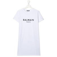 Balmain Kids Vestido reto com logo - Branco