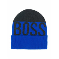 Boss Kids front logo knit beanie - Azul