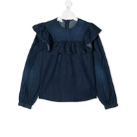 Dondup Kids Blusa jeans com babados - Azul