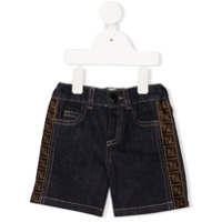 Fendi Kids Short jeans com logo FF - Azul