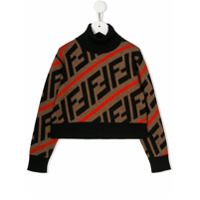Fendi Kids Suéter com logo FF - Marrom