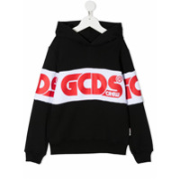 Gcds Kids logo print cotton hoodie - Preto